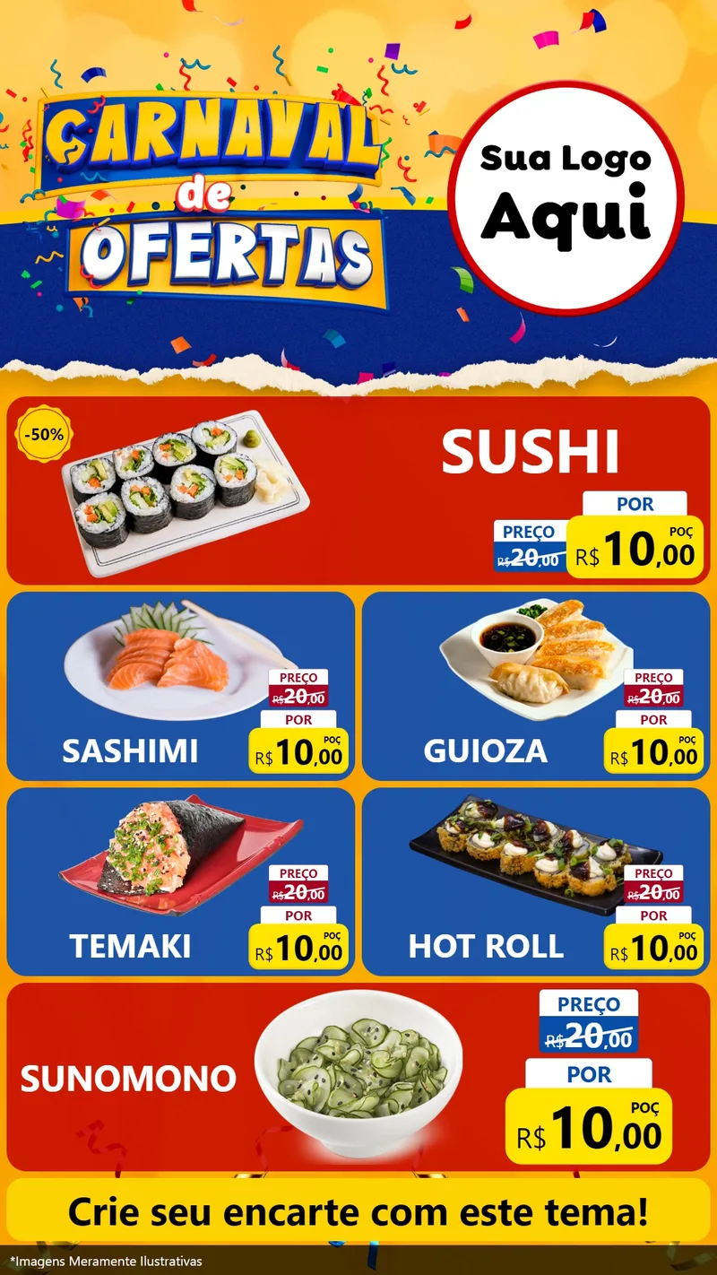 Modelo de TV para TV Vertical com o tema Carnaval de Ofertas para Comida japonesa