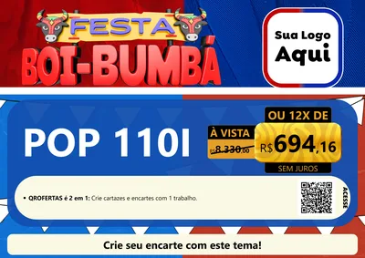Modelo de Cartaz para Cartaz A4 Horizontal com o tema Festa Boi Bumbá para Concessionaria de Motos