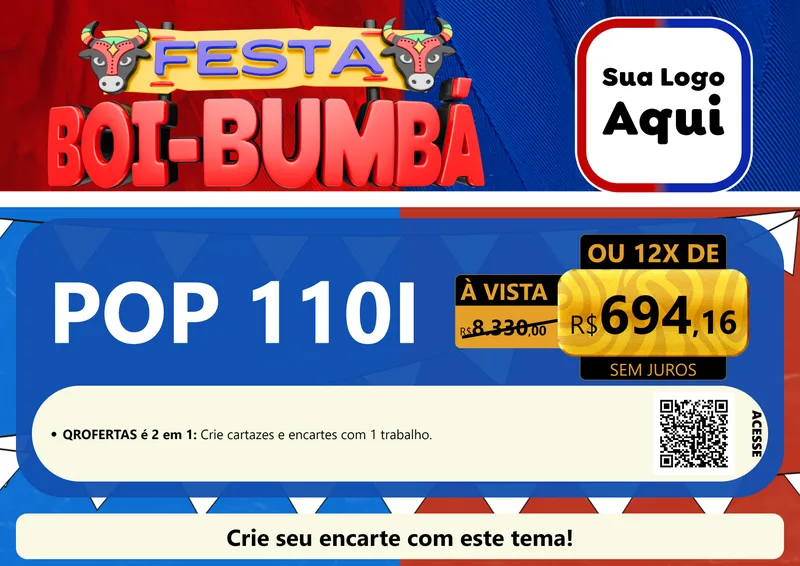 Modelo de Cartaz para Cartaz A4 Horizontal com o tema Festa Boi Bumbá para Concessionaria de Motos