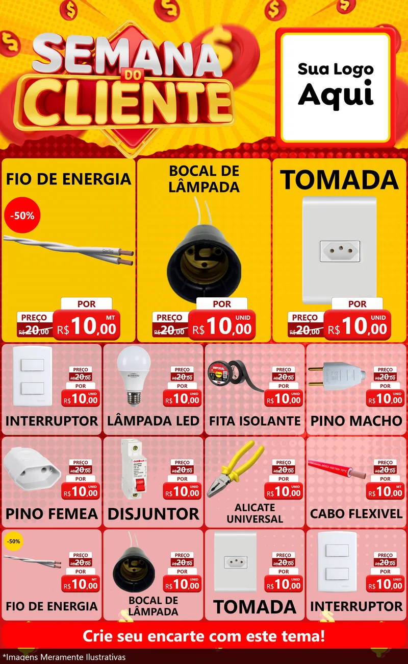 Modelo de Encarte para Encarte Grande com o tema Semana do Cliente para Materiais Elétricos