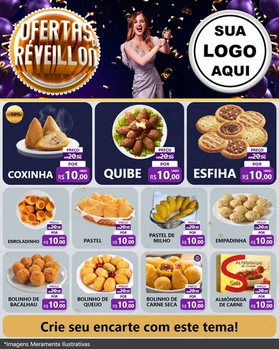 Modelo de Rede Social para Feed Instagram com o tema Ofertas de Réveillon para Salgadaria