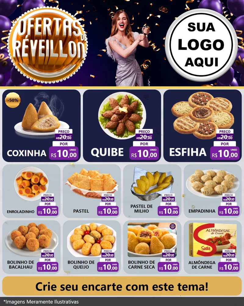 Modelo de Rede Social para Feed Instagram com o tema Ofertas de Réveillon para Salgadaria