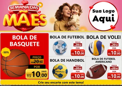 Modelo de Encarte para Encarte A4 Horizontal com o tema Semana das Mães para Artigos Esportivos