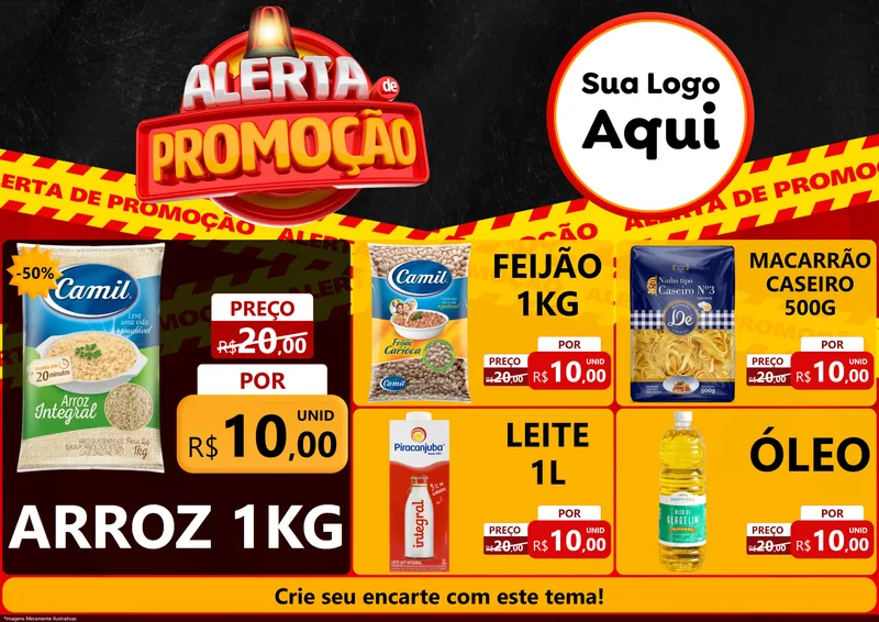 Modelo de Encarte para Encarte A4 Horizontal com o tema Alerta de Promoção para Supermercado
