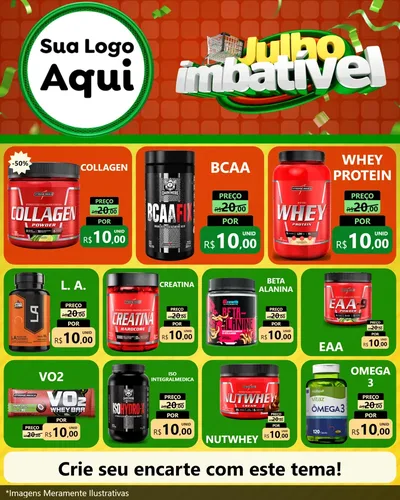 Modelo de Rede Social para Feed Instagram com o tema Julho Imbatível para Suplementos alimentares