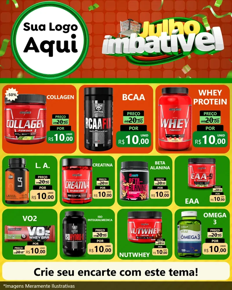 Modelo de Rede Social para Feed Instagram com o tema Julho Imbatível para Suplementos alimentares