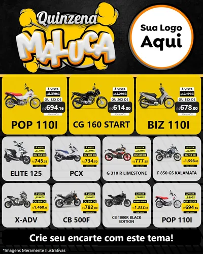 Modelo de Rede Social para Feed Instagram com o tema Quinzena Maluca para Concessionaria de Motos