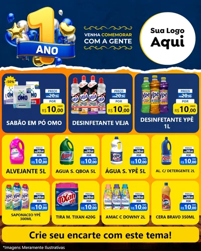Modelo de Rede Social para Feed Instagram com o tema Um Ano de Aniversário para Produtos de Limpeza