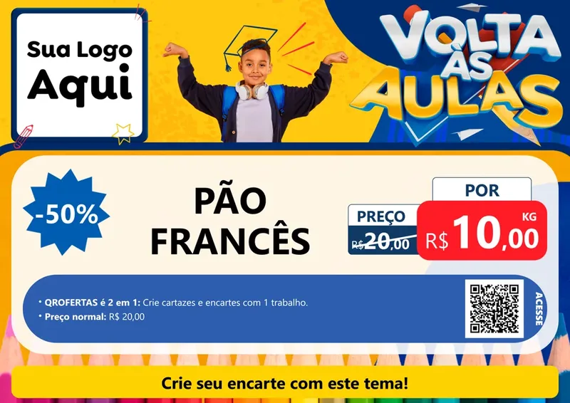 Modelo de Cartaz para Cartaz A4 Horizontal com o tema Volta Às Aulas para Padaria