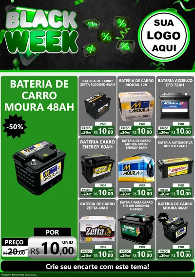 Modelo de Encarte para Encarte A4 Vertical com o tema Black Week para Baterias Elétricas