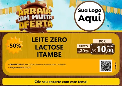 Modelo de Cartaz para Cartaz A4 Horizontal com o tema Ofertas de São João - Junina para Frios e Laticínios