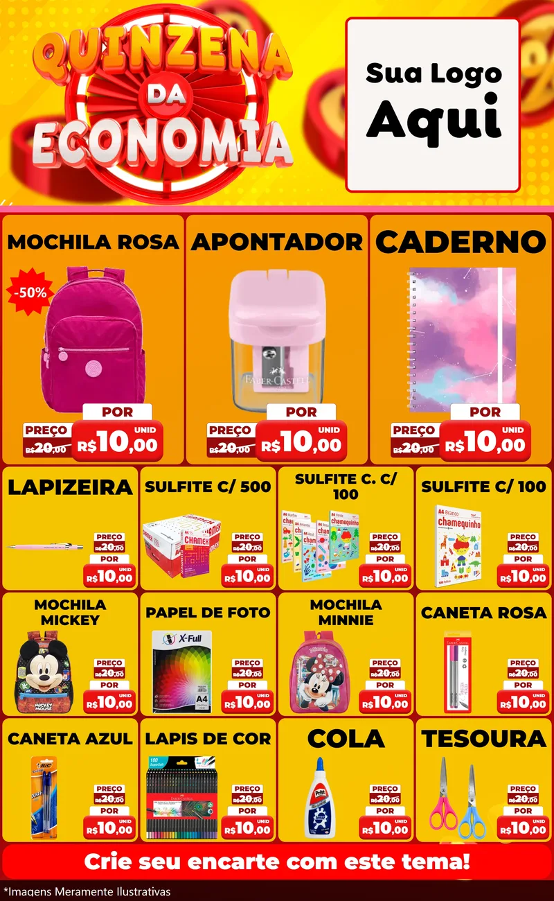 Modelo de Encarte para Encarte Grande com o tema Quinzena Da Economia para Papelaria