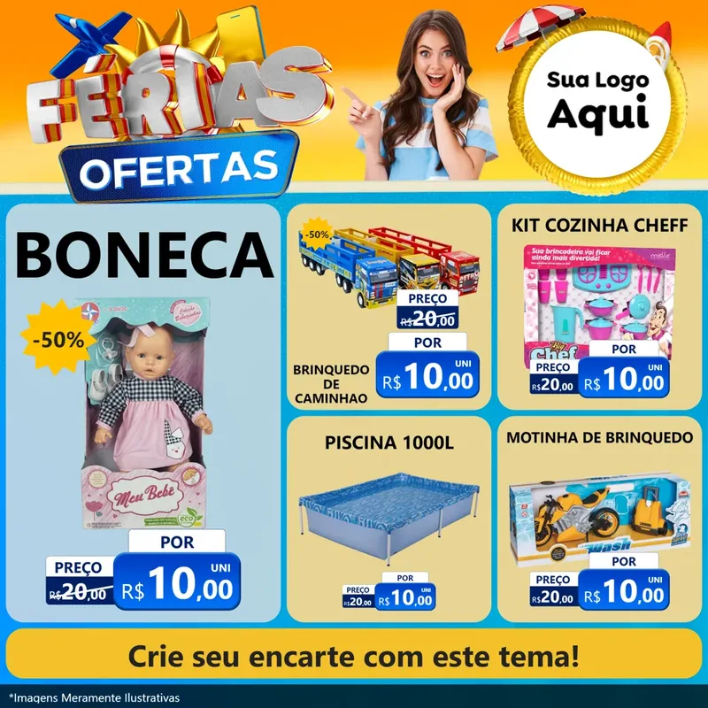 Modelo de Rede Social para Feed Facebook com o tema Ofertas - Férias para Brinquedos