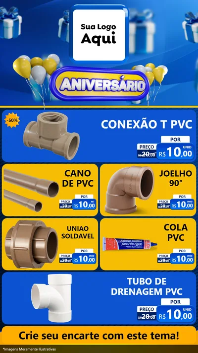 Modelo de TV para TV Vertical com o tema Aniversário para Tubos e conexões