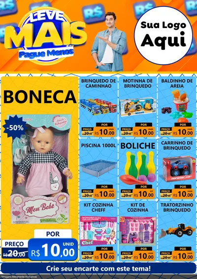 Modelo de Encarte para Encarte A4 Vertical com o tema Leve Mais, Pague Menos para Brinquedos