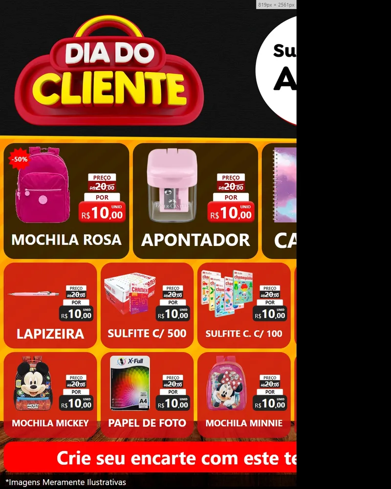 Modelo de Rede Social para Feed Instagram com o tema Dia do Cliente para Papelaria