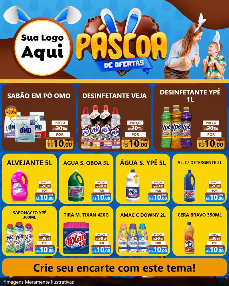 Modelo de Rede Social para Feed Instagram com o tema Páscoa de Ofertas para Produtos de Limpeza