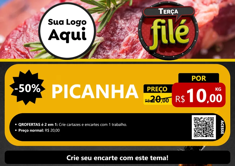 Modelo de Cartaz para Cartaz A4 Horizontal com o tema Terça Filé para Açougue