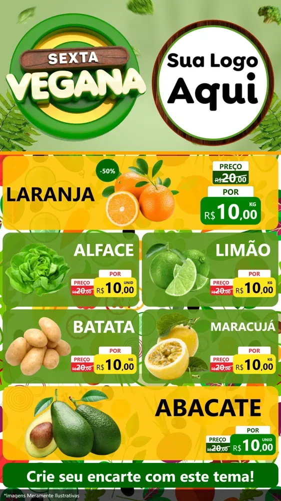 Modelo de TV para TV Vertical com o tema Sexta Vegana para Hortifrúti