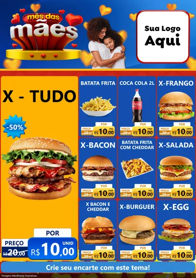 Modelo de Encarte para Encarte A4 Vertical com o tema Mês das Mães para Hamburgueria