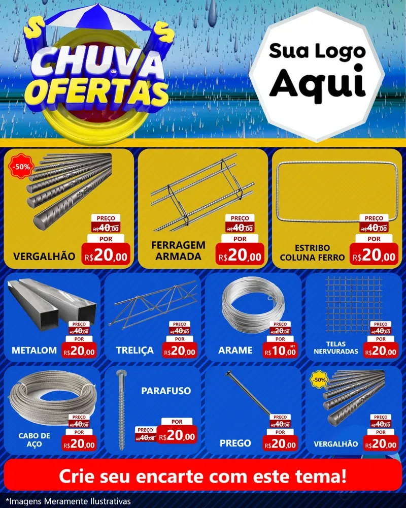 Modelo de Rede Social para Feed Instagram com o tema Chuva de Ofertas para Ferragens