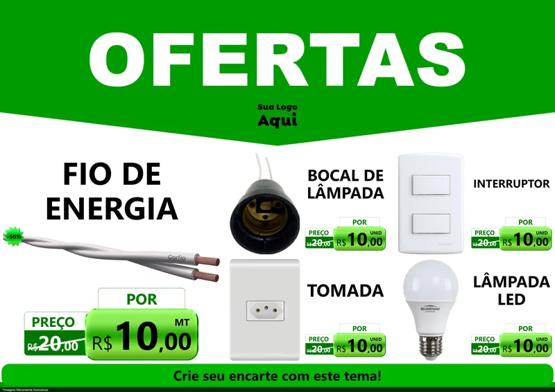 Modelo de Encarte para Encarte A4 Horizontal com o tema Ofertas Verde Cartaz para Materiais Elétricos