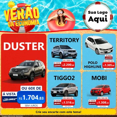 Modelo de Rede Social para Feed Facebook com o tema Verão da Economia para Concessionaria de Carros