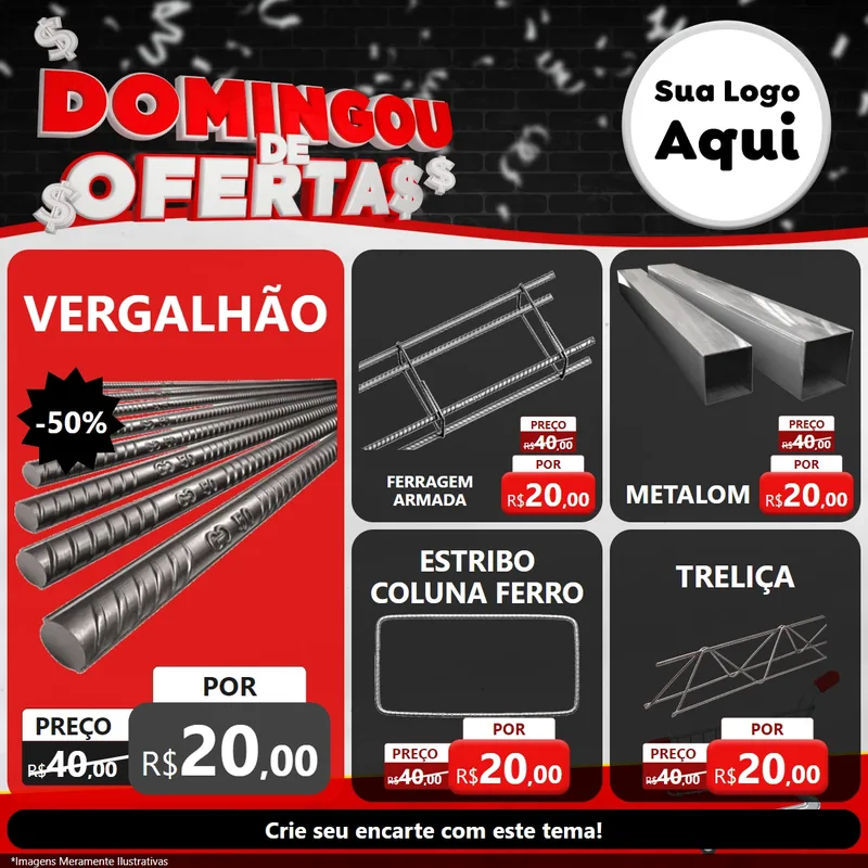 Modelo de Rede Social para Feed Facebook com o tema Domingou de Ofertas para Ferragens