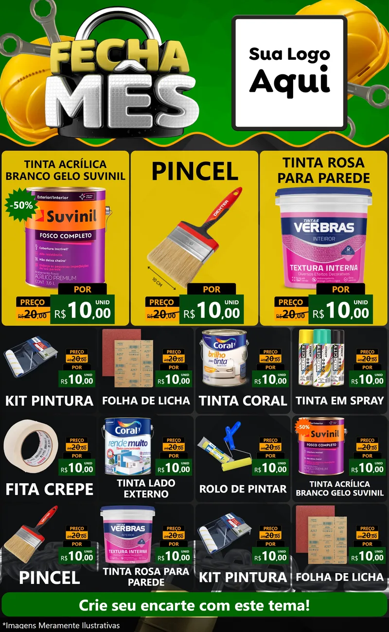 Modelo de Encarte para Encarte Grande com o tema Fecha Mês para Tintas e Ferramentas