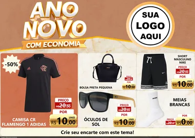 Modelo de Encarte para Encarte A4 Horizontal com o tema Ano Novo Com Economia para Roupas e acessórios