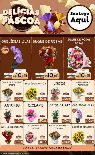 Modelo de Encarte para Encarte Grande com o tema Delícias de Páscoa para Floricultura e jardim