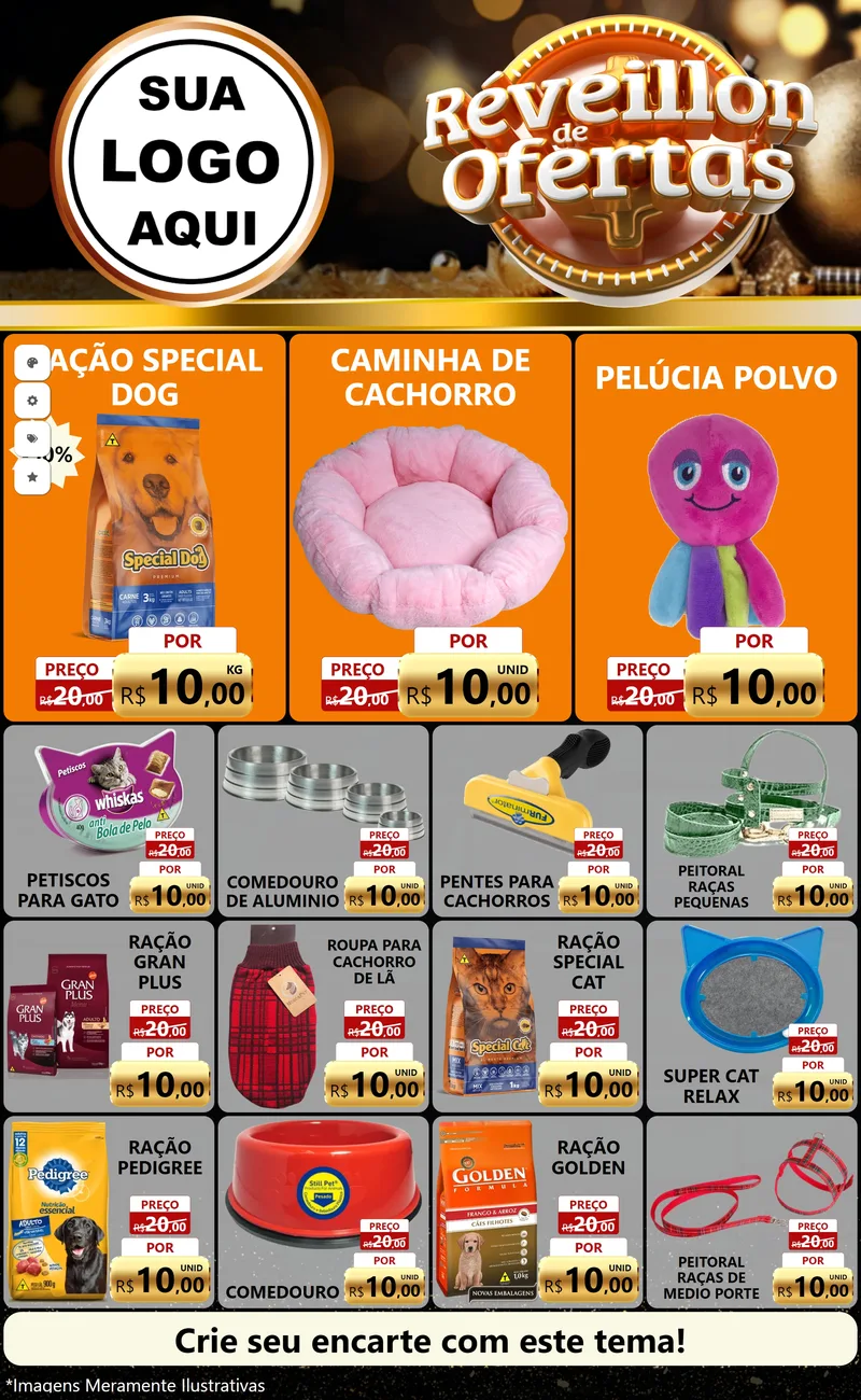 Modelo de Encarte para Encarte Grande com o tema Réveillon de Ofertas para Pet Shop