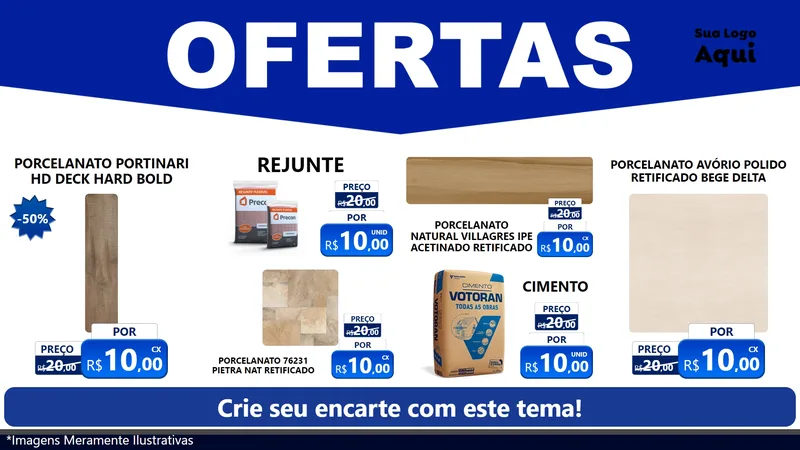 Modelo de TV para TV Horizontal com o tema Ofertas Azul Cartaz para Pisos e revestimentos