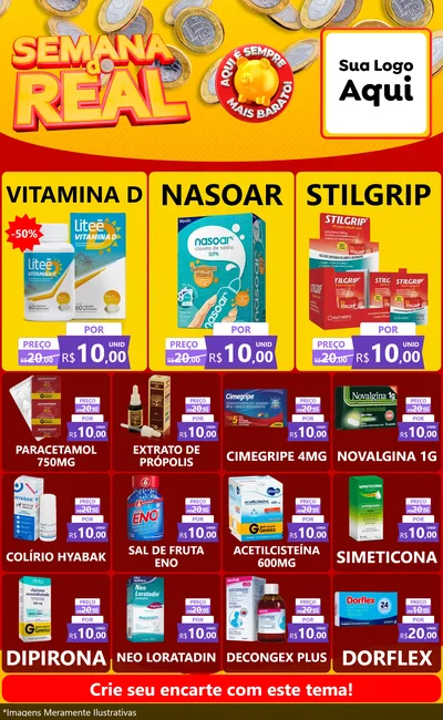 Modelo de Encarte para Encarte Grande com o tema Semana do Real para Farmácia