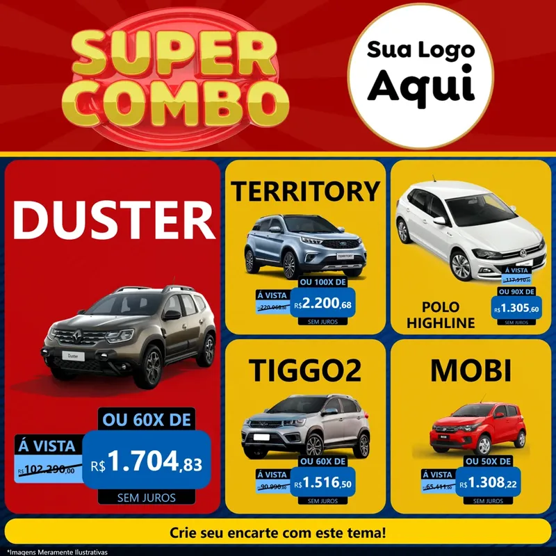 Modelo de Rede Social para Feed Facebook com o tema Super Combo para Concessionaria de Carros