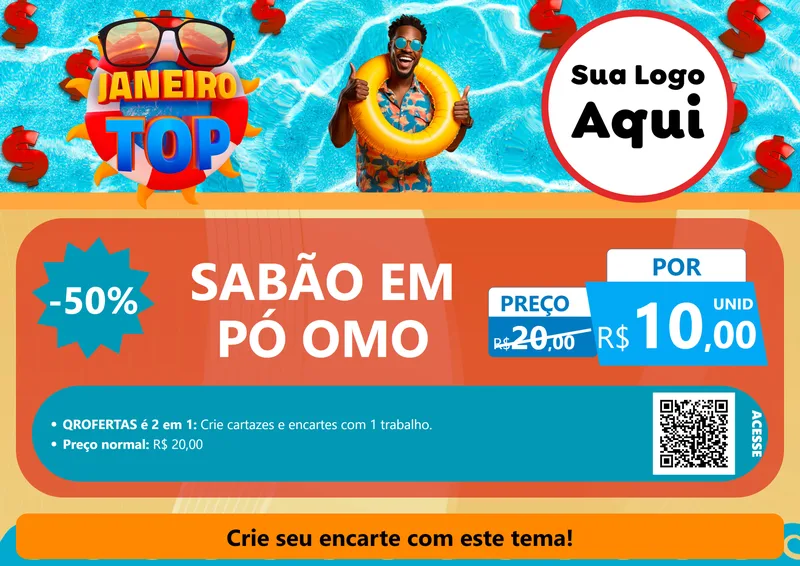 Modelo de Cartaz para Cartaz A4 Horizontal com o tema Janeiro Top para Produtos de Limpeza