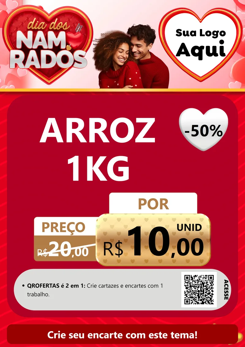 Modelo de Cartaz para Cartaz A4 Vertical com o tema Dia dos Namorados para Supermercado