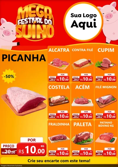 Modelo de Encarte para Encarte A4 Vertical com o tema Mega Festival do Suíno para Açougue