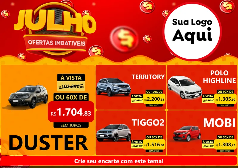 Modelo de Encarte para Encarte A4 Horizontal com o tema Julho Ofertas Imbatíveis para Concessionaria de Carros