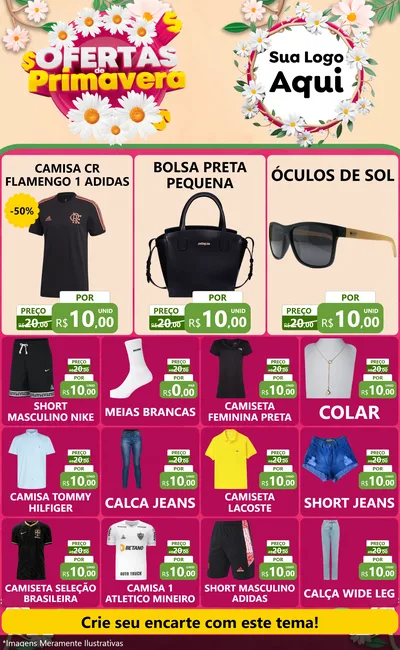 Modelo de Encarte para Encarte Grande com o tema Ofertas de Primavera para Roupas e acessórios