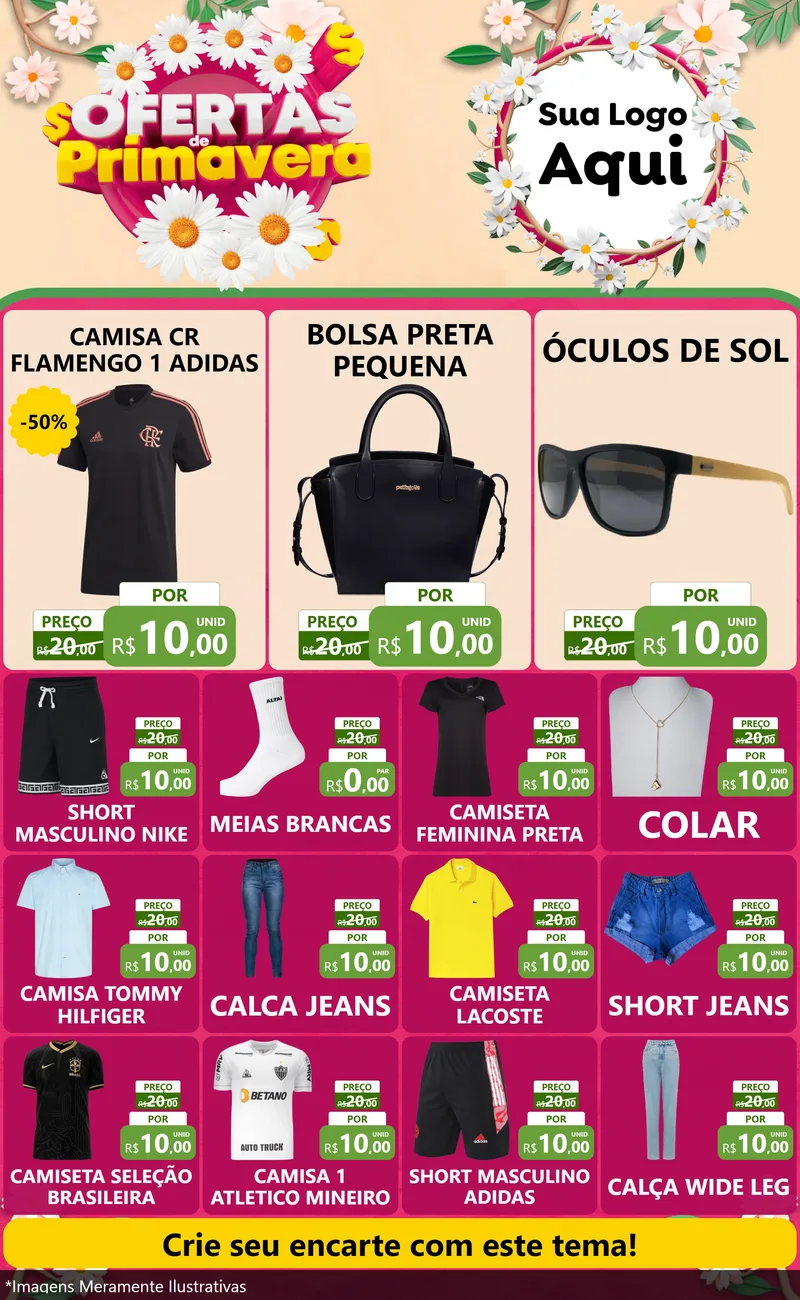 Modelo de Encarte para Encarte Grande com o tema Ofertas de Primavera para Roupas e acessórios