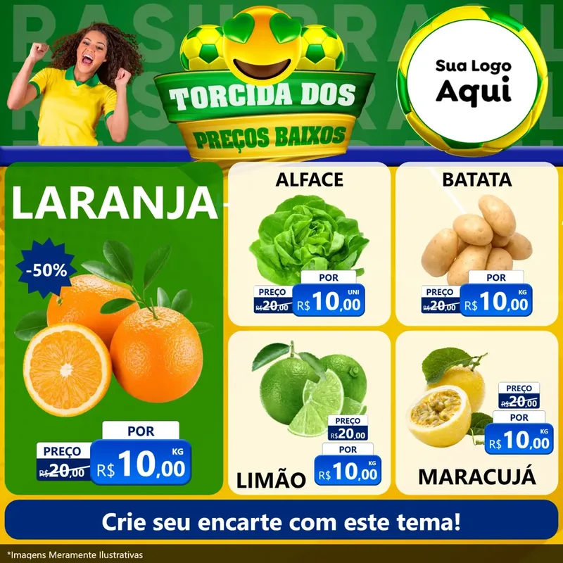 Modelo de Rede Social para Feed Facebook com o tema Torcida dos Preços Baixos - Copa para Hortifrúti