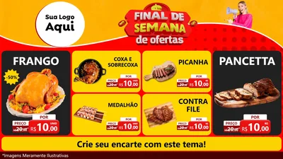 Modelo de TV para TV Horizontal com o tema Final de Semana de Ofertas para Assados