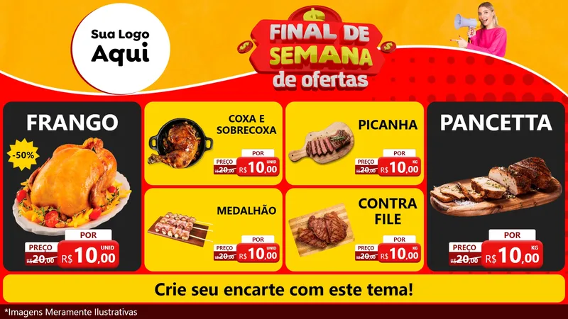 Modelo de TV para TV Horizontal com o tema Final de Semana de Ofertas para Assados