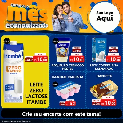 Modelo de Rede Social para Feed Facebook com o tema Comece O Mês Economizando para Frios e Laticínios