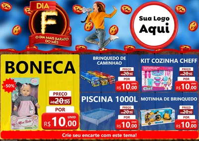 Modelo de Encarte para Encarte A4 Horizontal com o tema Dia F - O Dia Mais Barato Do Mês para Brinquedos