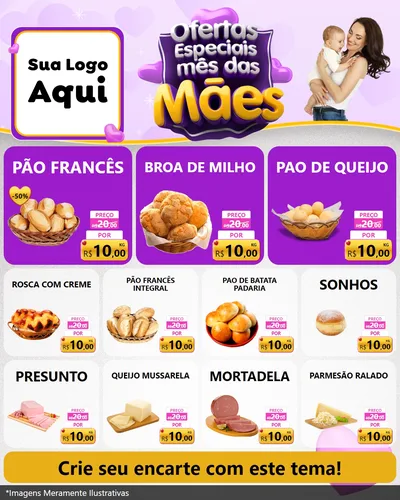 Modelo de Rede Social para Feed Instagram com o tema Ofertas Especiais - Mês das Mães para Padaria