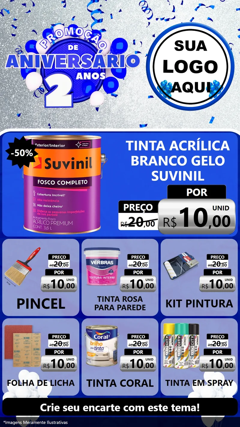 Modelo de Rede Social para Stories com o tema Promoção de Aniversário - 2 Anos para Tintas e Ferramentas