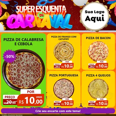 Modelo de Rede Social para Feed Facebook com o tema Super Esquenta de Carnaval para Pizzaria
