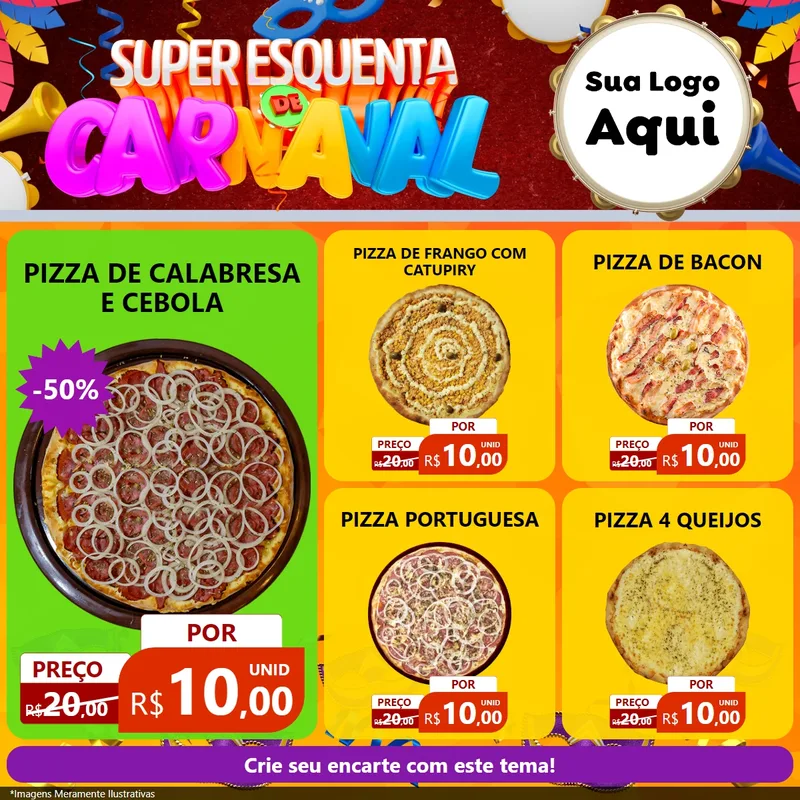 Modelo de Rede Social para Feed Facebook com o tema Super Esquenta de Carnaval para Pizzaria